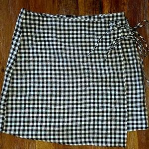 Plaid faux wrap skirt